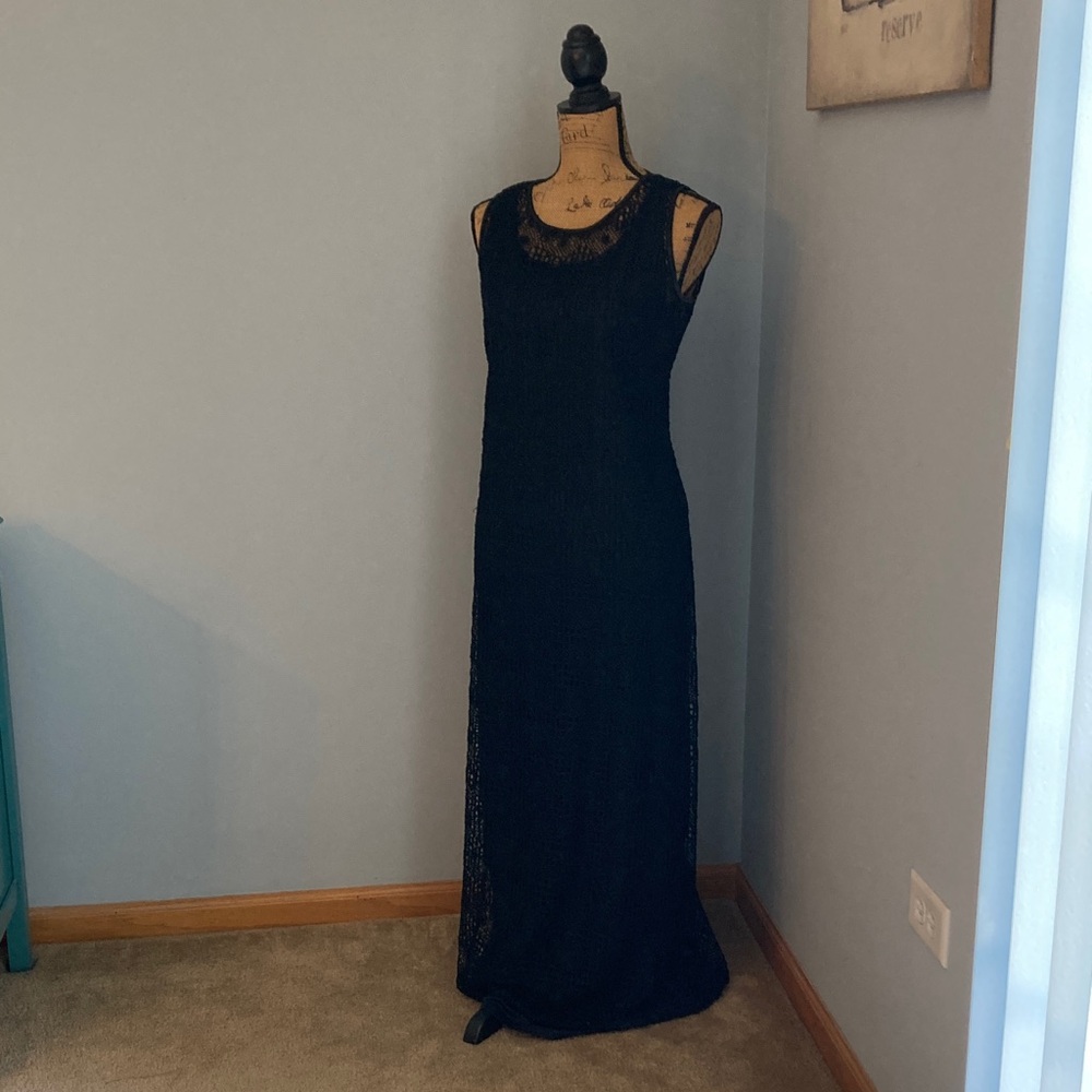 Chic Black Lace Maxi Dress Women Size 14 VGUC